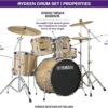 Yamaha Rydeen 5-Piece Drum Set, Champagne Glitter Finish