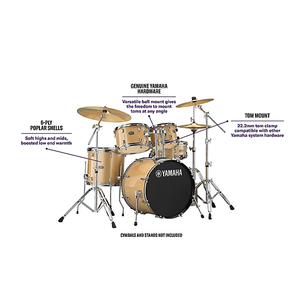 Yamaha Rydeen 5-Piece Drum Set, Champagne Glitter Finish