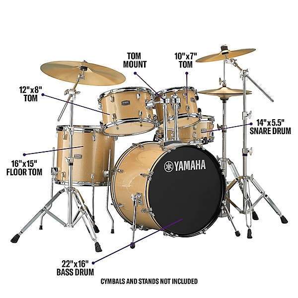 Yamaha Rydeen 5-Piece Drum Set, Champagne Glitter Finish
