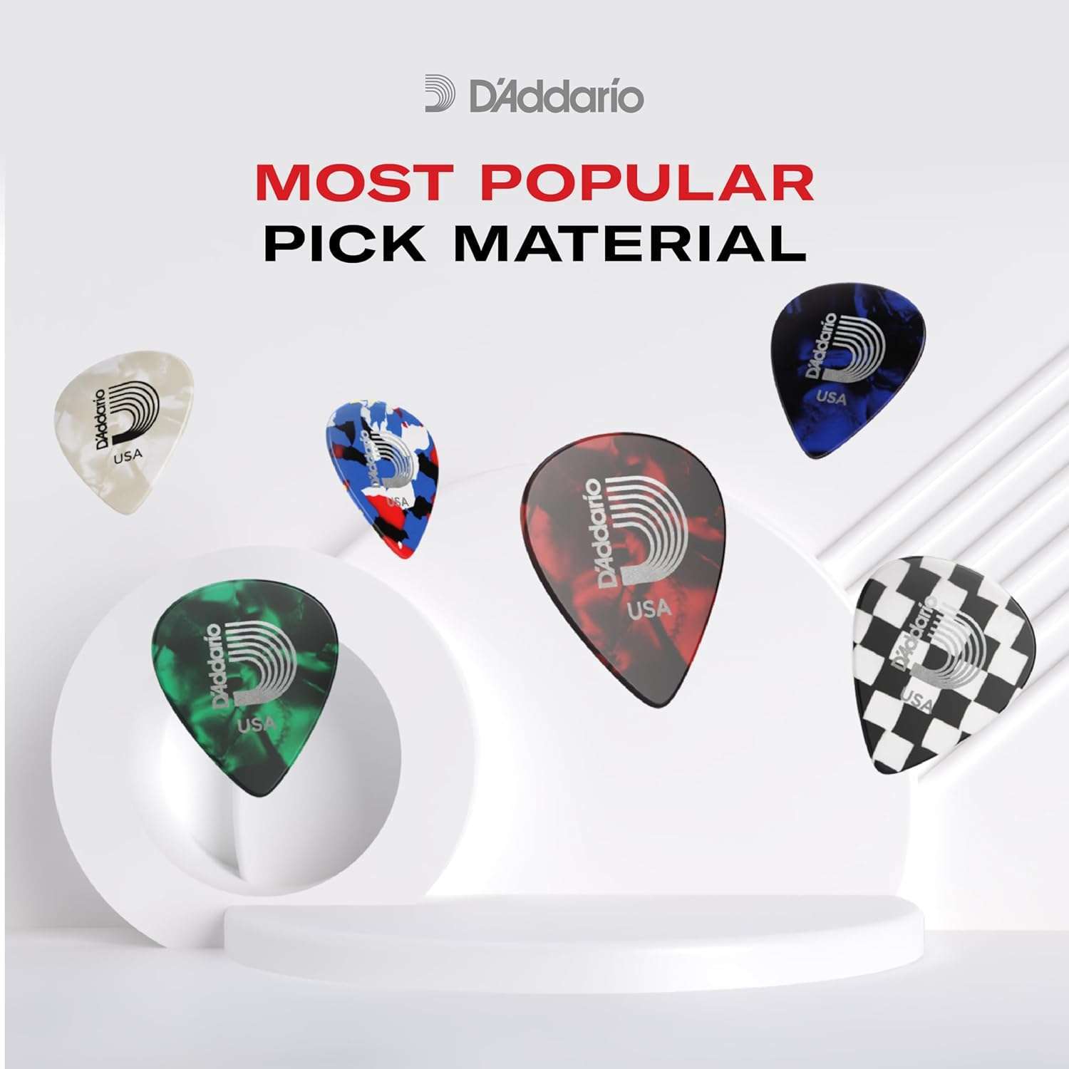10-Pack D'Addario Celluloid Guitar Picks - Medium 0.70mm for Acoustic, Electric, & Bass Guitars - Natural Feel & Warm Tone