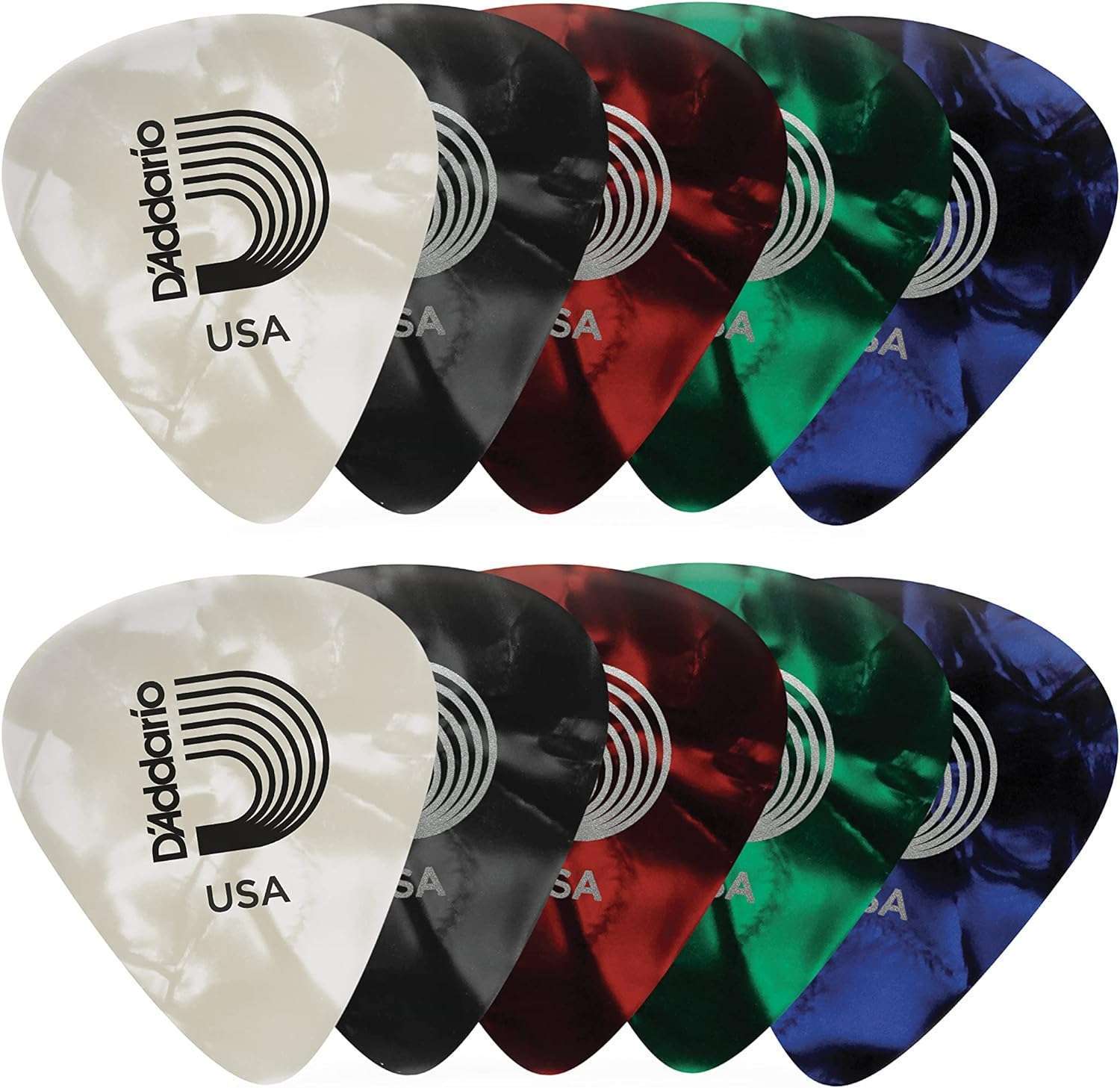 10-Pack D'Addario Celluloid Guitar Picks - Medium 0.70mm for Acoustic, Electric, & Bass Guitars - Natural Feel & Warm Tone