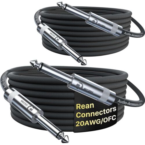 Guitar Cables 10ft 2-Pack: Kevlar-Reinforced Braided Instrument Cable for Superior Sound & Better Solder with Rean Neutrik Connectors
