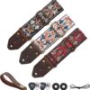 Golden Jacquard Guitar Strap - Embroidered Cotton with Leather Ends for All Guitars