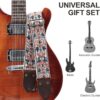 Golden Jacquard Guitar Strap - Embroidered Cotton with Leather Ends for All Guitars