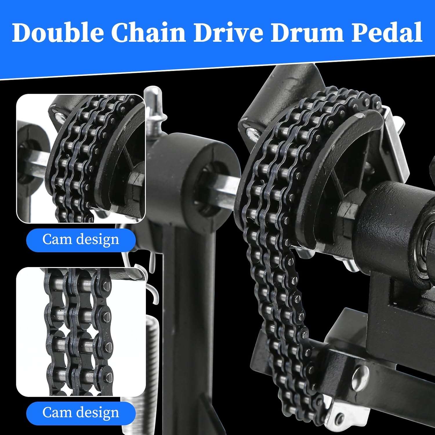 Sumdepot Adjustable Double Bass Drum Pedal with Double Chain Drive for Drum Sets