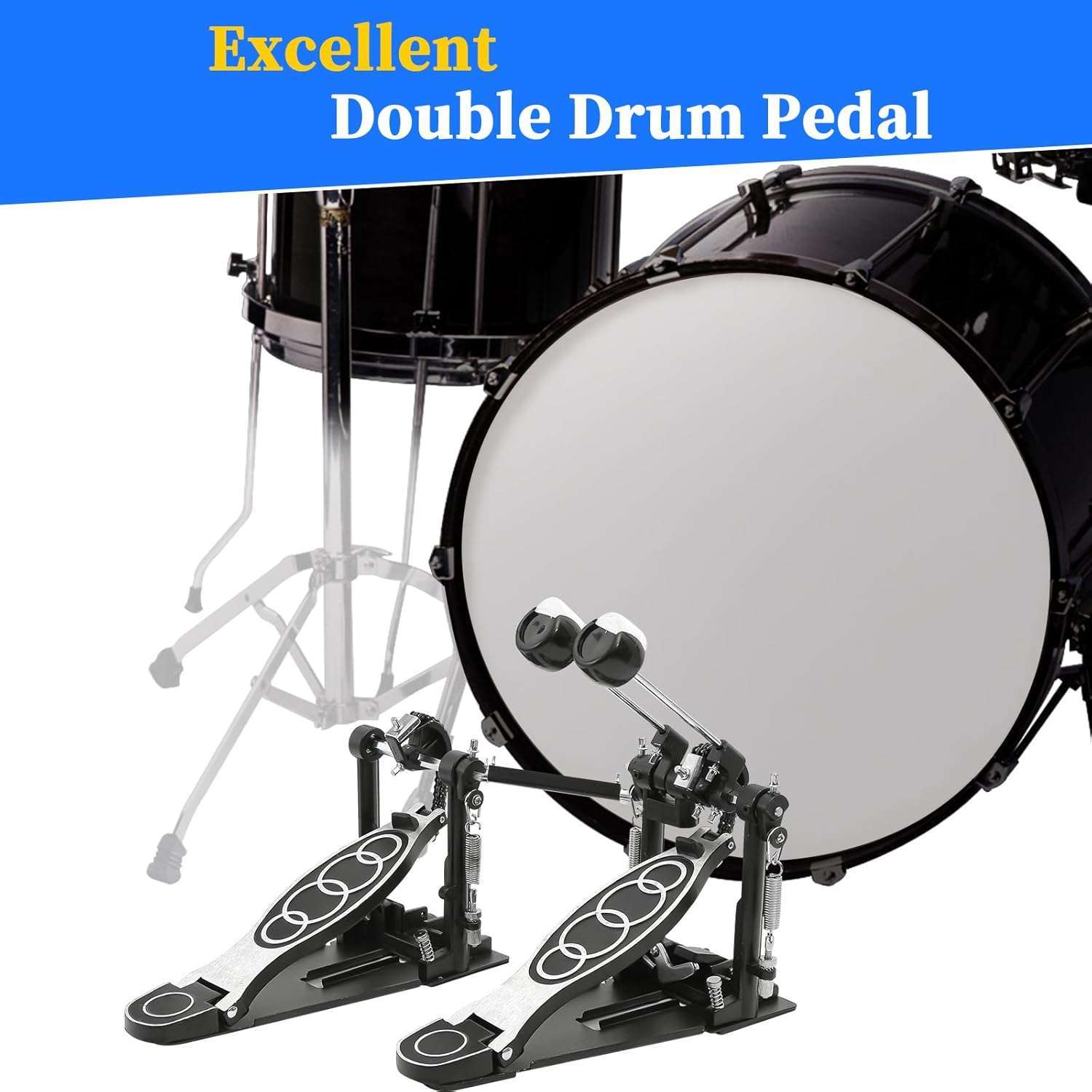 Sumdepot Adjustable Double Bass Drum Pedal with Double Chain Drive for Drum Sets