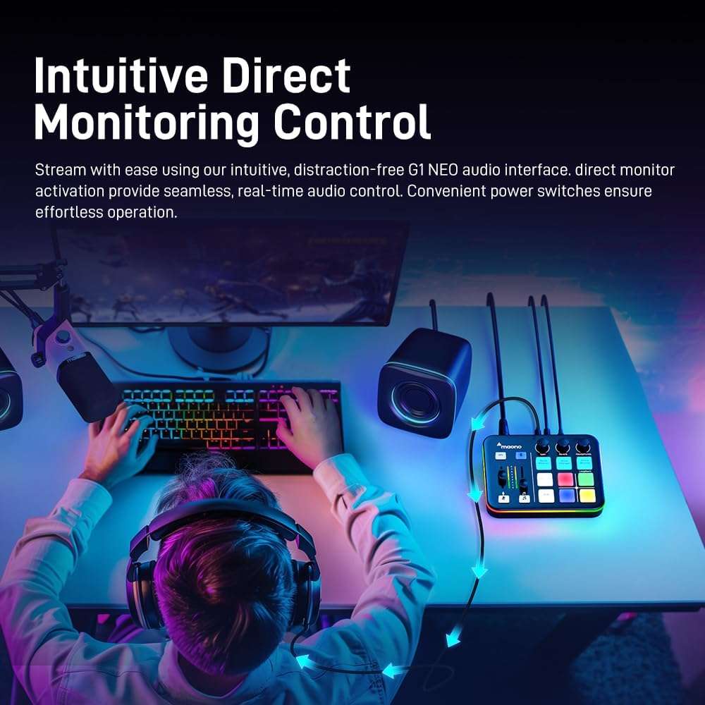 1745335518_MAONOcaster-G1-NEO-Pro-Audio-Mixer-Interface-with-RGB-Bluetooth-48V-Phantom-Power-for-Streaming-Podcasting-Gaming.jpg MAONOcaster G1 NEO: Pro Audio Mixer & Interface with RGB, Bluetooth & 48V Phantom Power for Streaming, Podcasting & Gaming