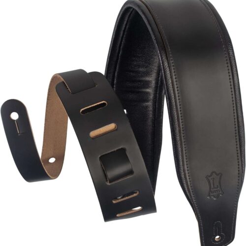 3-Inch Wide Black Leather Guitar Strap with Foam Padding | 3-Inch Wide Black Leather Guitar Strap with Foam Padding | Levy's Amped Series (M26PD-BLK)