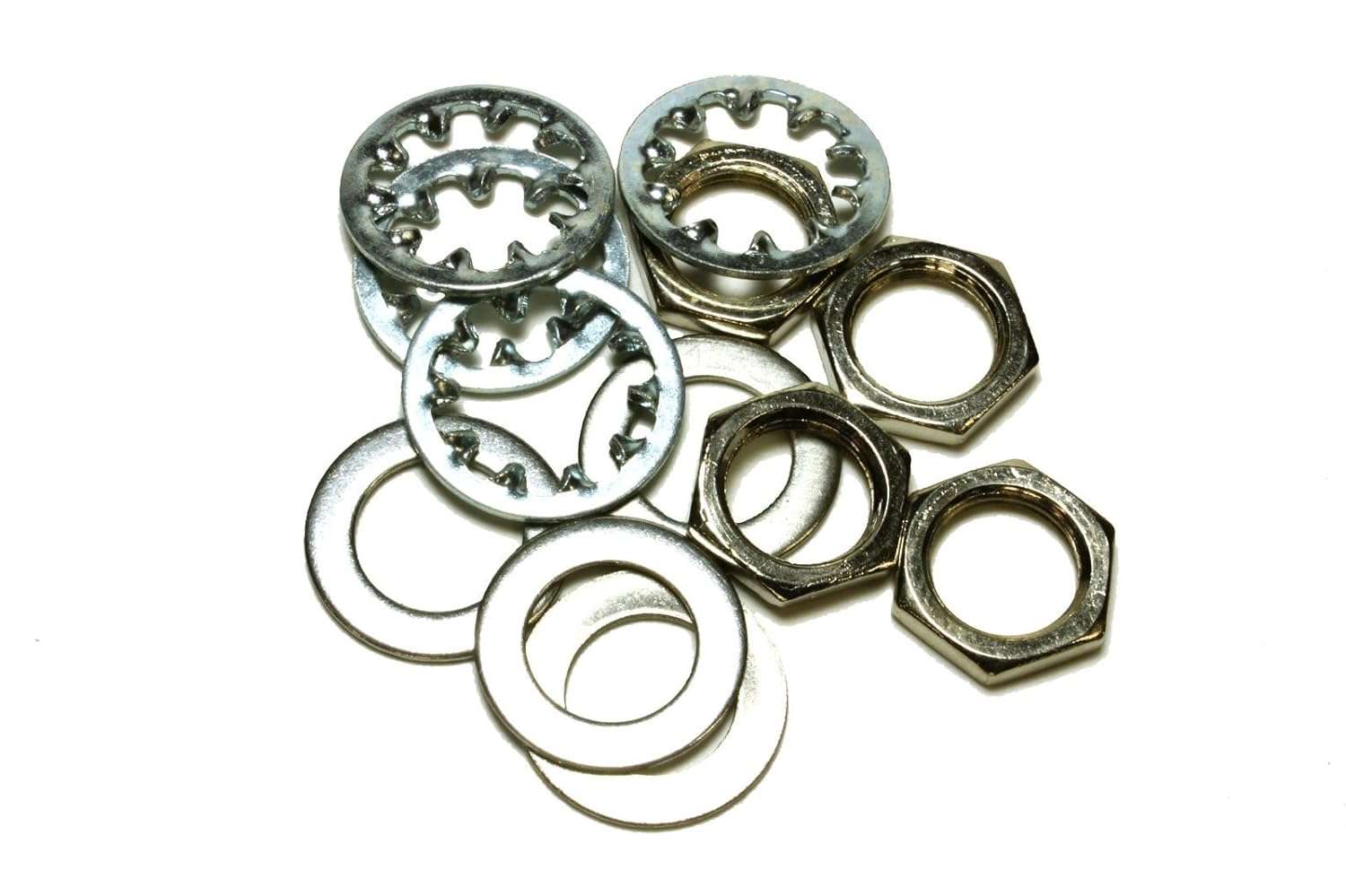 4-Pack Metal Guitar Nuts, Washers & Lock Washers for US 4-Pack Metal Guitar Nuts, Washers & Lock Washers for US CTS Pots & Switchcraft Jacks
