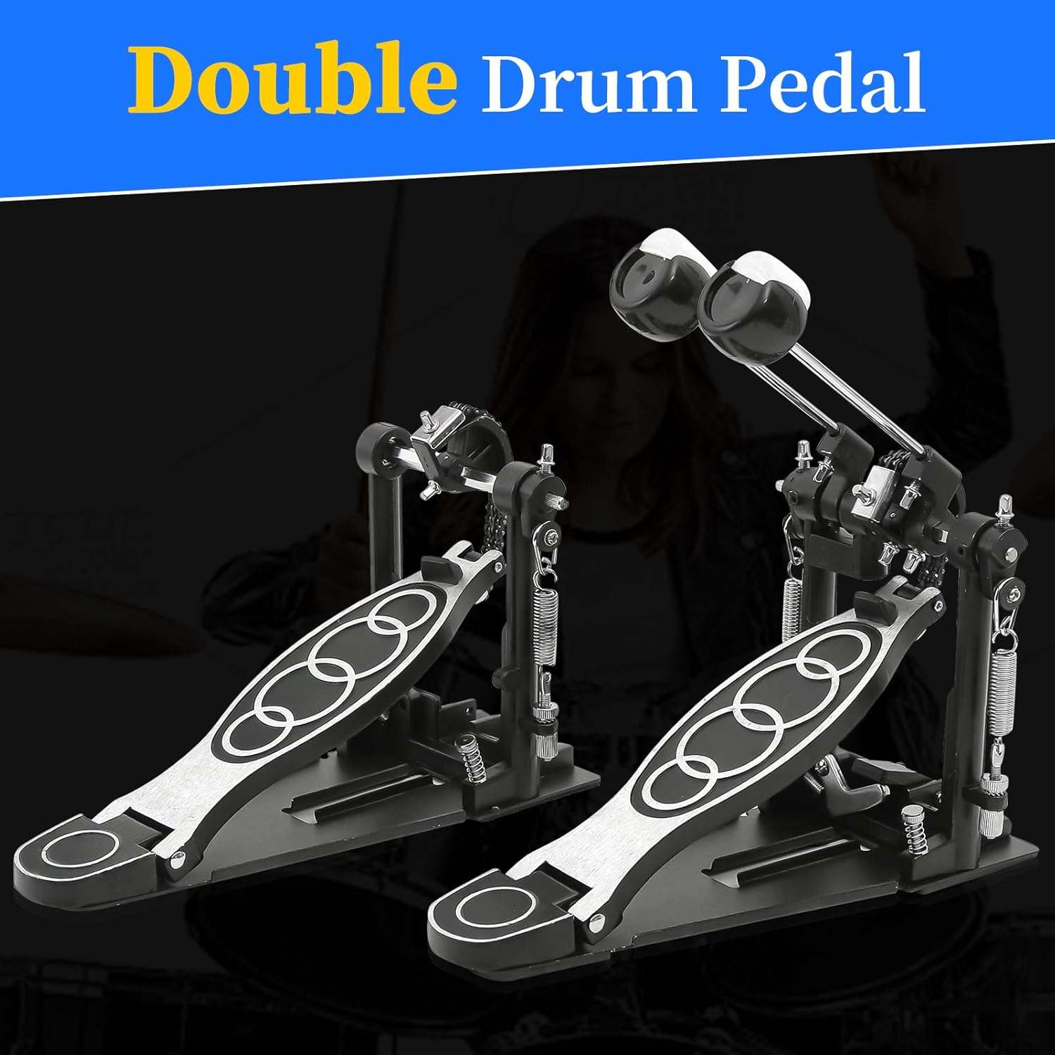 Sumdepot Adjustable Double Bass Drum Pedal with Double Chain Drive for Drum Sets