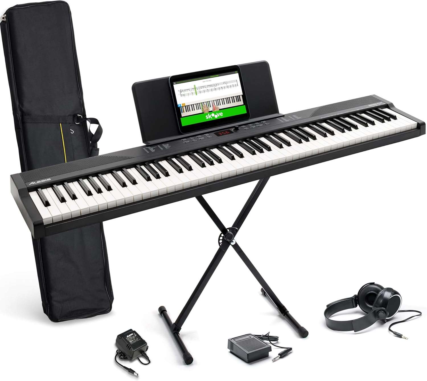 Alesis 88-Key Keyboard Piano Bundle: 480 Sounds, USB MIDI, Stand, Alesis 88-Key Keyboard Piano Bundle: 480 Sounds, USB MIDI, Stand, Pedal, Speakers & More for Beginners