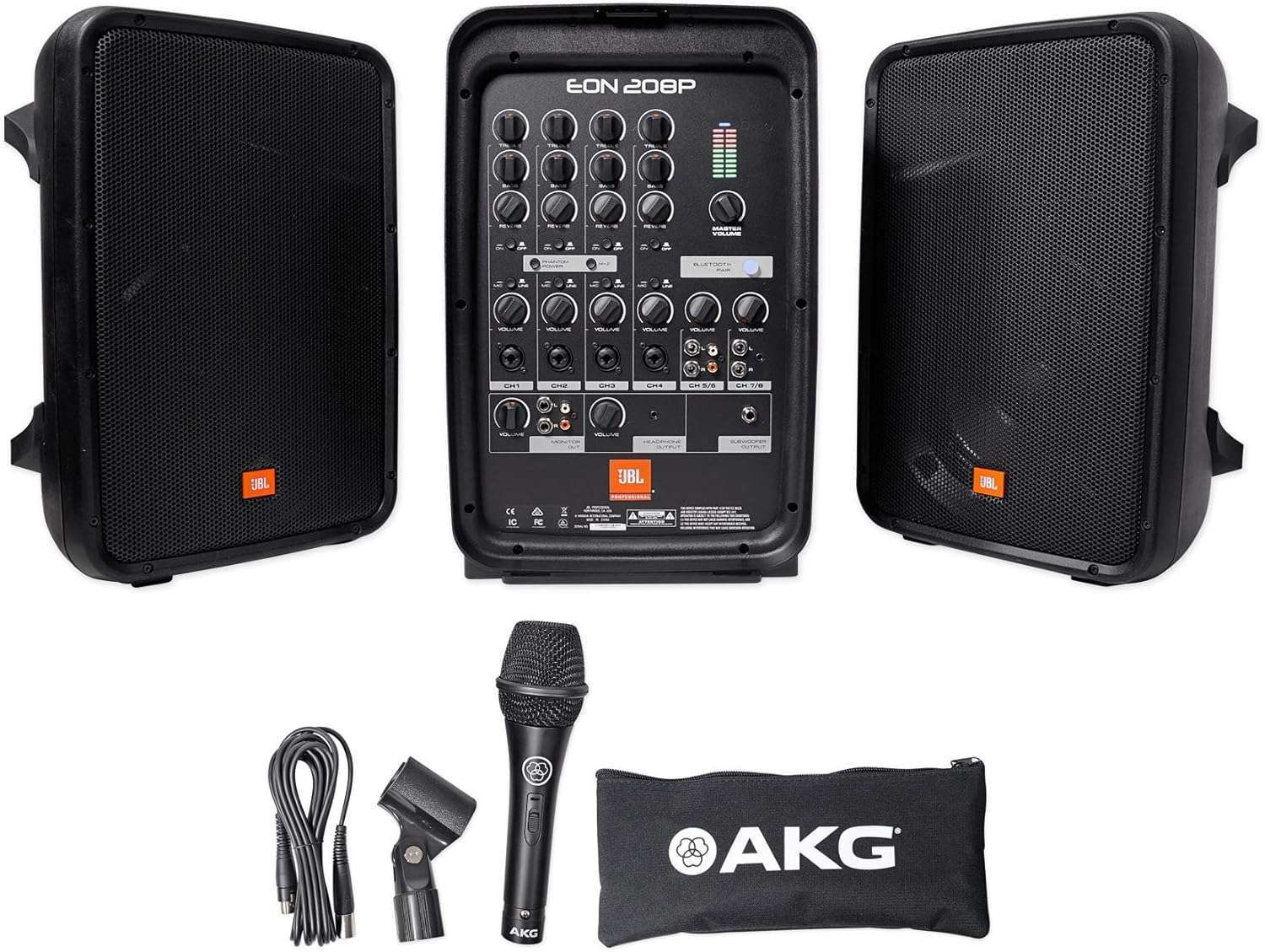 Compact JBL EON208P All-in-One PA System with Mic, Mixer & Compact JBL EON208P All-in-One PA System with Mic, Mixer & Bluetooth