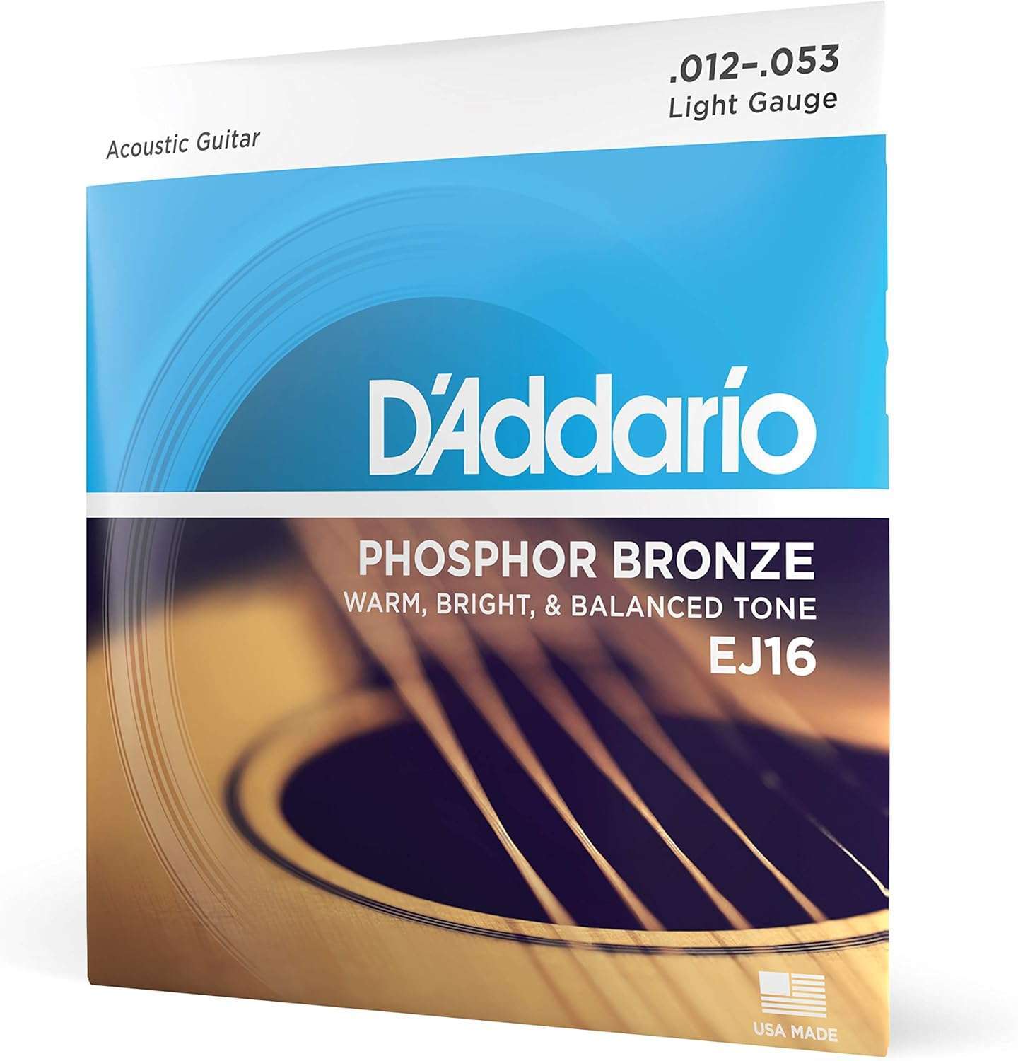D'Addario EJ16 Phosphor Bronze Acoustic Guitar Strings, 12-53 Light, Rich D'Addario EJ16 Phosphor Bronze Acoustic Guitar Strings, 12-53 Light, Rich Tone for 6-String Guitars