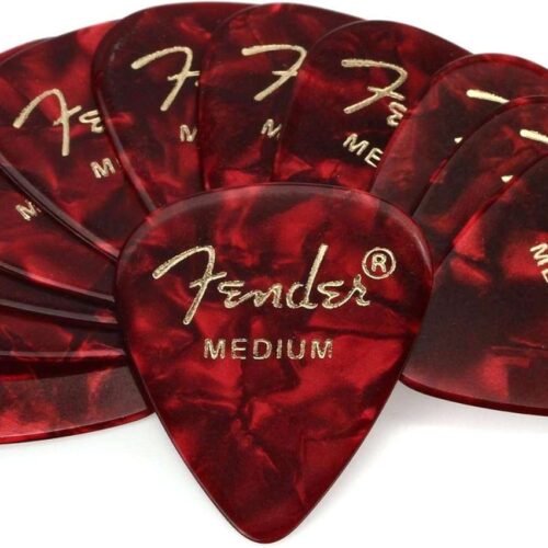 Fender 12-Pack Premium Celluloid Guitar Picks - Medium, Red Moto, Fender 12-Pack Premium Celluloid Guitar Picks - Medium, Red Moto, 351 Shape