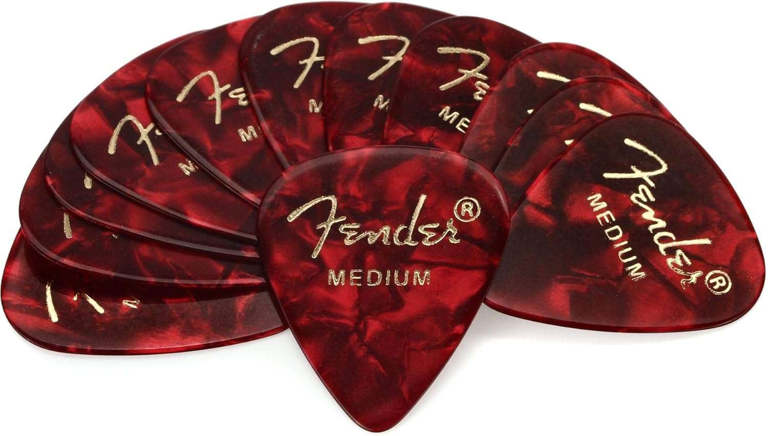 Fender 12-Pack Premium Celluloid Guitar Picks - Medium, Red Moto, Fender 12-Pack Premium Celluloid Guitar Picks - Medium, Red Moto, 351 Shape