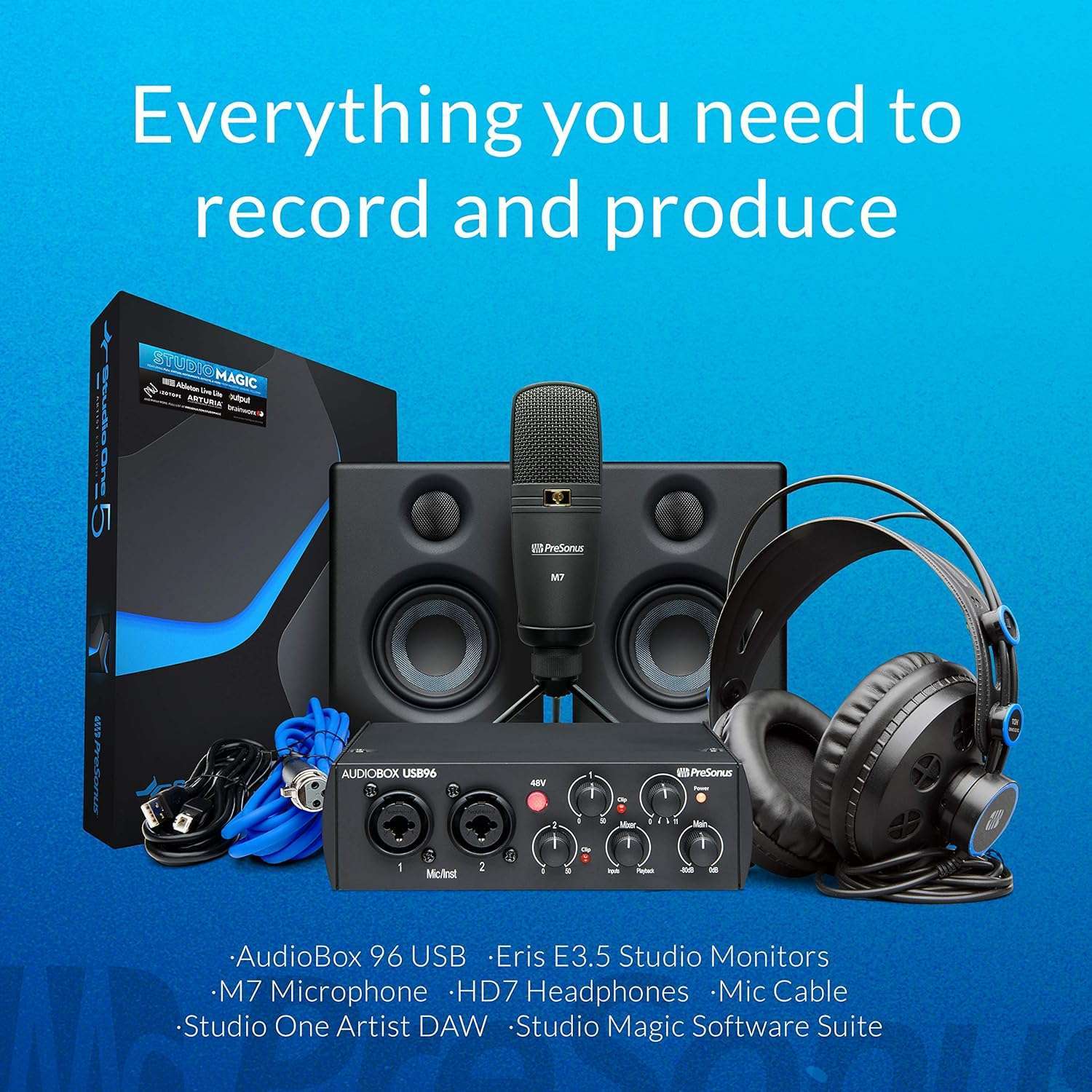 PreSonus AudioBox 96 25th Anniversary Studio Bundle: Complete Recording Kit with Studio One Artist DAW