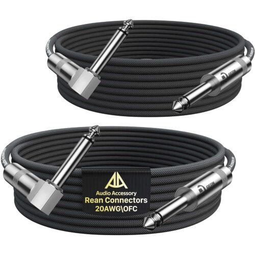 10 ft Guitar Cable 2-Pack - Right Angle, Kevlar-Reinforced & 10 ft Guitar Cable 2-Pack - Right Angle, Kevlar-Reinforced-Double Shielded for Electric Guitars