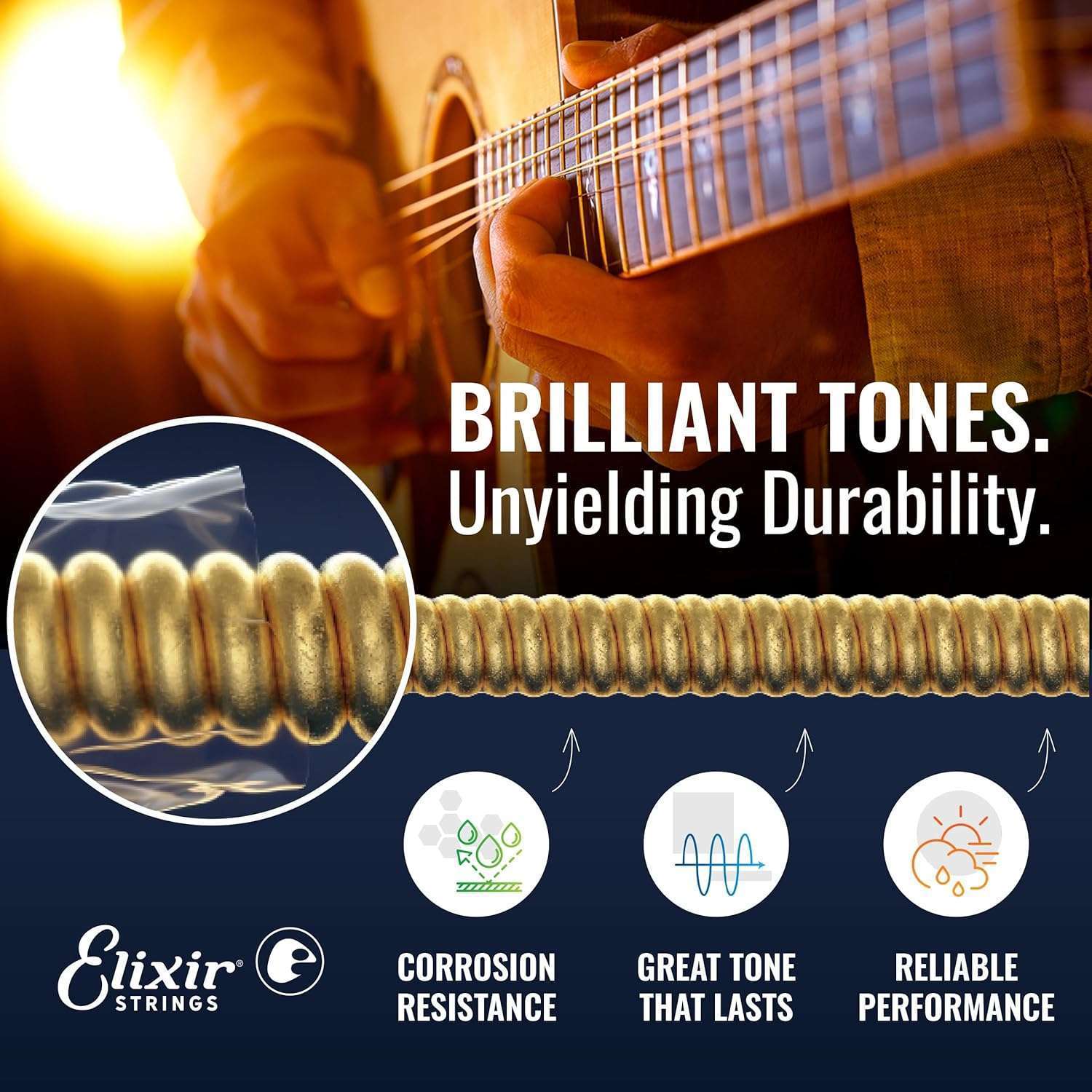 Elixir Phosphor Bronze Acoustic Guitar Strings - NANOWEB, Long-Lasting Rich Tone, Light 12-53