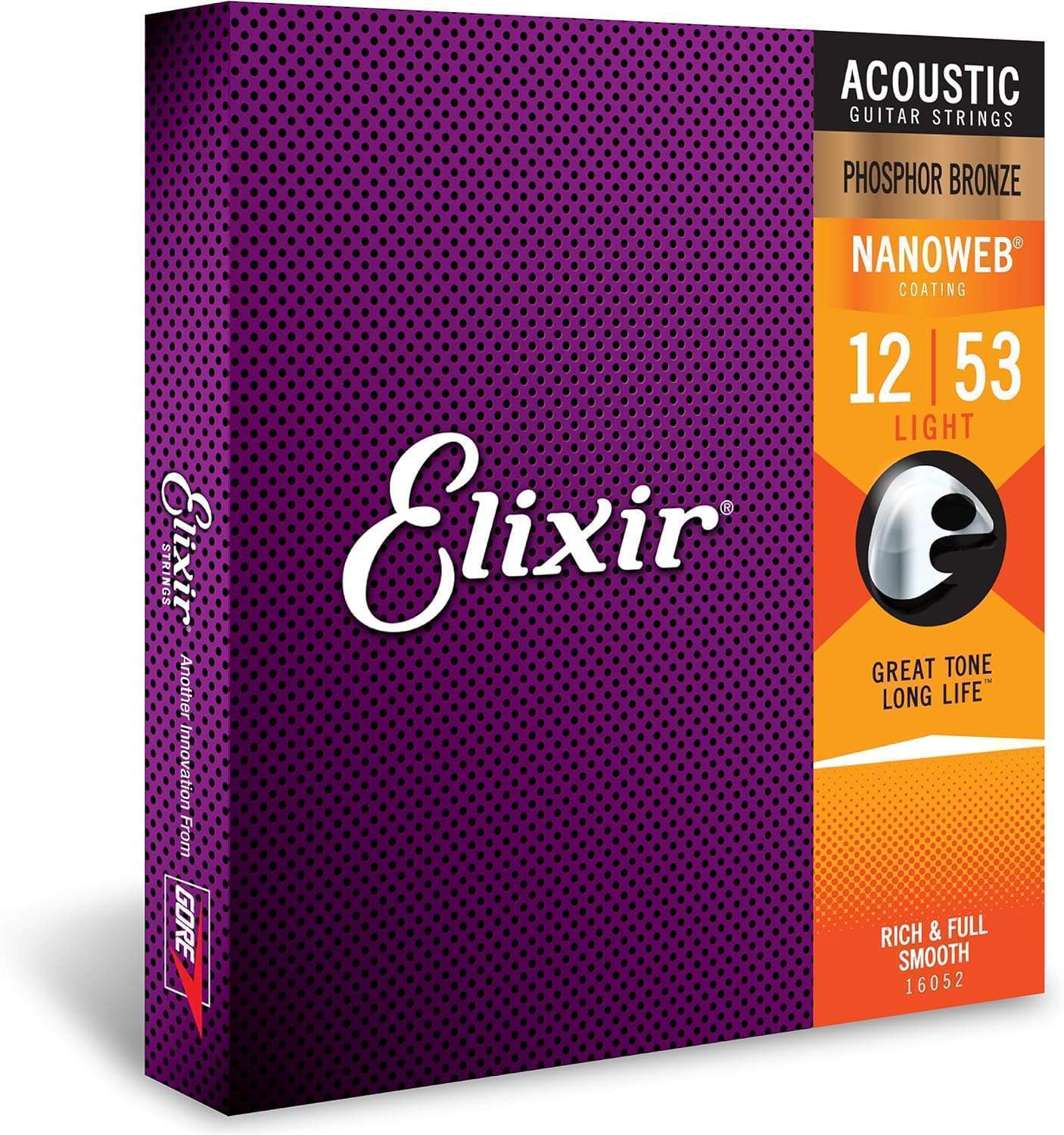 Elixir Phosphor Bronze Acoustic Guitar Strings - NANOWEB, Long-Lasting Rich Tone, Light 12-53