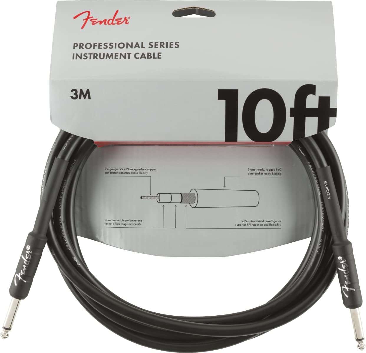 Fender Professional 10 ft Guitar Cable – Stage-Ready, Anti-Kink Black Fender Professional 10 ft Guitar Cable – Stage-Ready, Anti-Kink Black Design