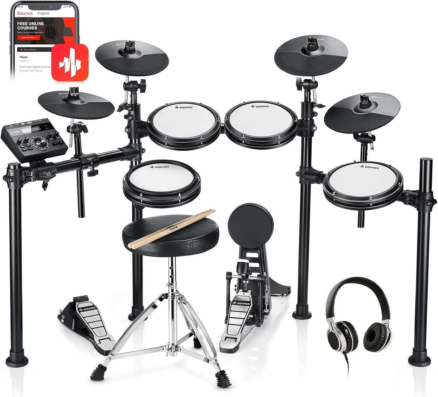 SEO-Friendly Title: "Donner DED-200X Electronic Drum Kit: Quiet Mesh Pads, Donner DED-200X Electronic Drum Kit: Quiet Mesh Pads, 31 Kits, 450+ Sounds, USB MIDI & More