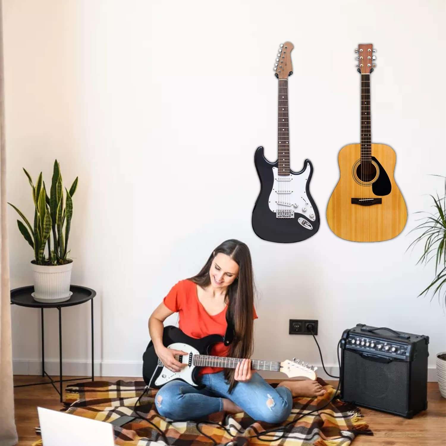 Black Walnut Guitar Wall Mount 2-Pack: U-Shaped Hangers for Acoustic & Electric Guitars, Banjo, Bass