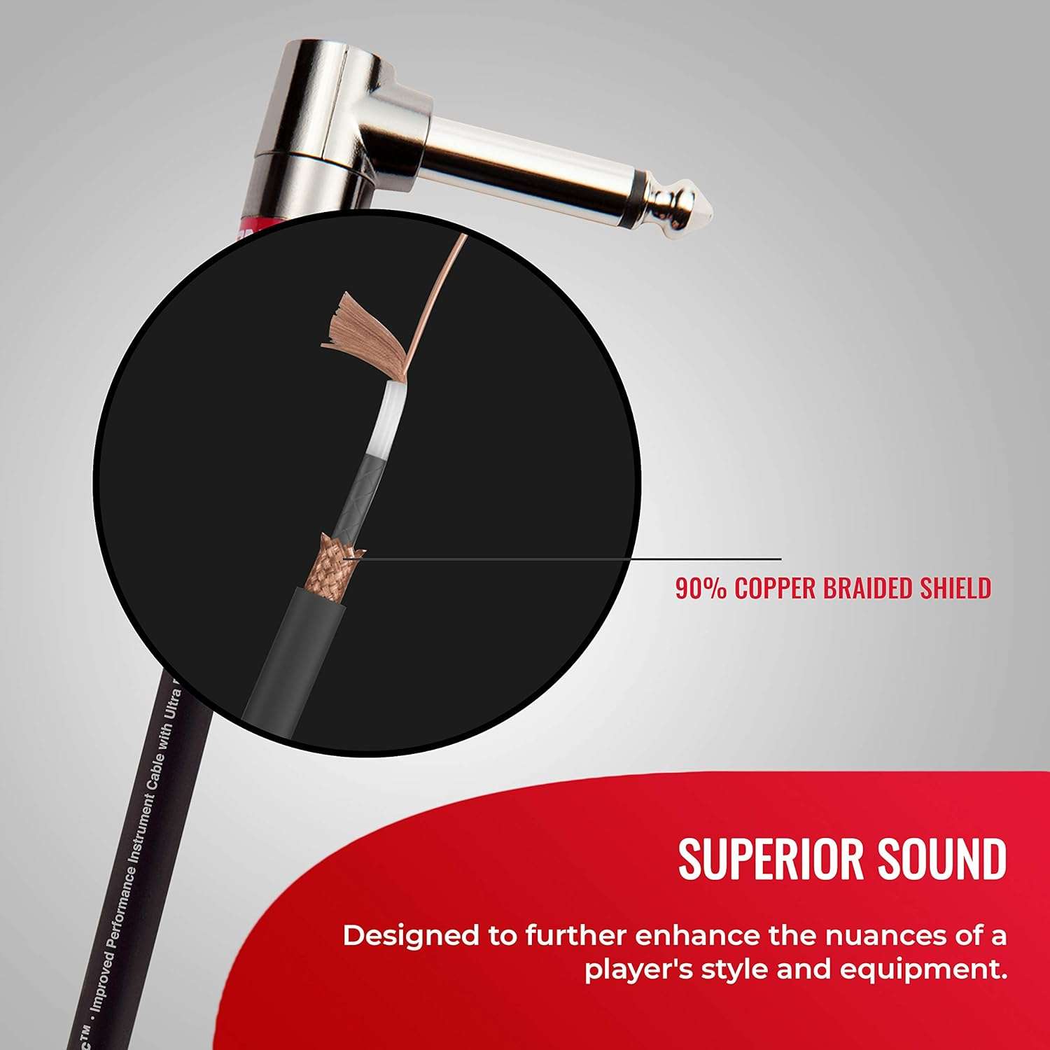 21 ft Monster Prolink Classic Right Angle Guitar Cable - Durable Metal and Duraflex with 90% Copper Shield