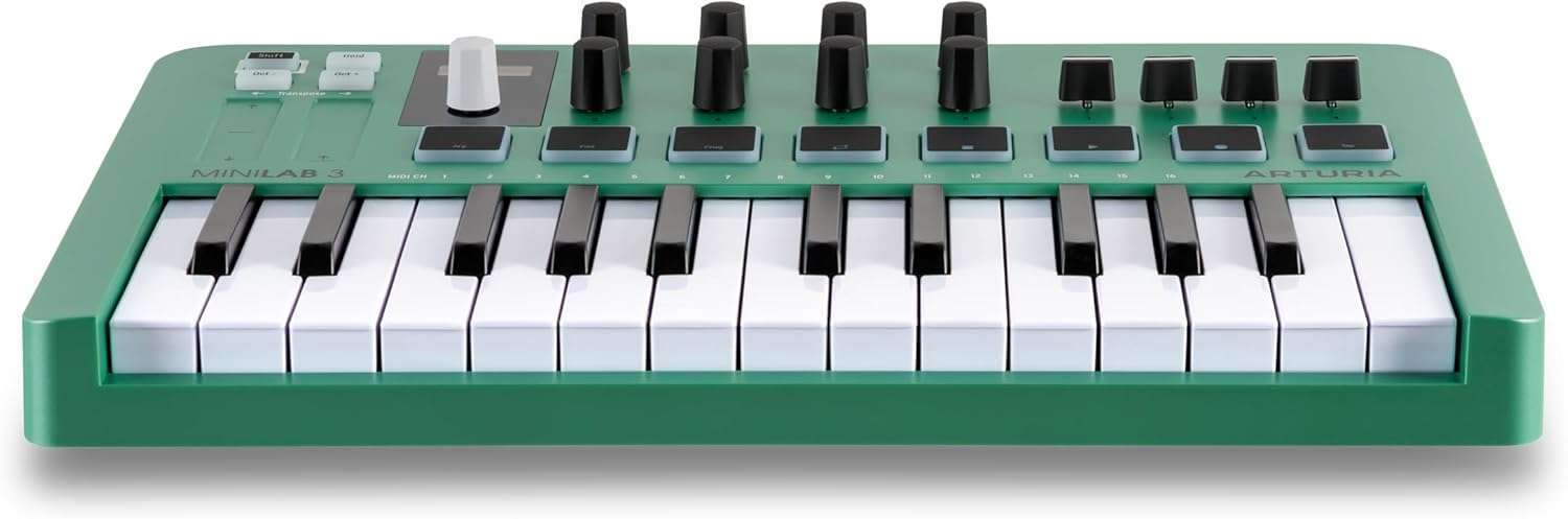 1750784539_Arturia-MiniLab-3-Limited-Edition-Mint-Green-25-Key-USB-MIDI-Keyboard-with-8-Drum-Pads-Music-Software.jpg Arturia MiniLab 3 Limited Edition Mint Green: 25-Key USB MIDI Keyboard with 8 Drum Pads & Music Software