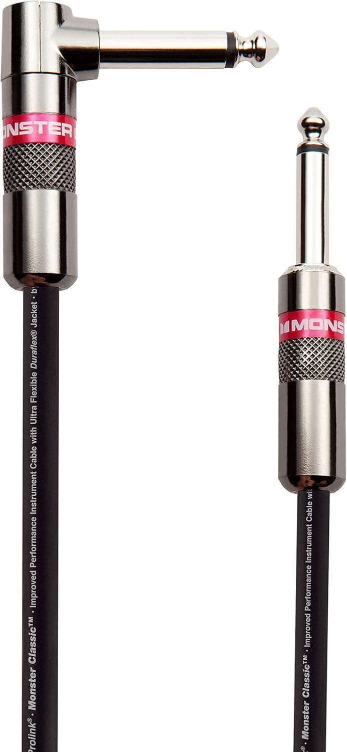 21 ft Monster Prolink Classic Right Angle Guitar Cable - Durable Metal and Duraflex with 90% Copper Shield