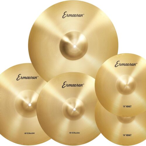 5-Piece Drum Cymbal Pack: 14" Hi-Hat, 16" & 18" Crash, Ermaoren 5-Piece Drum Cymbal Pack: 14" Hi-Hat, 16" & 18" Crash, 20" Ride