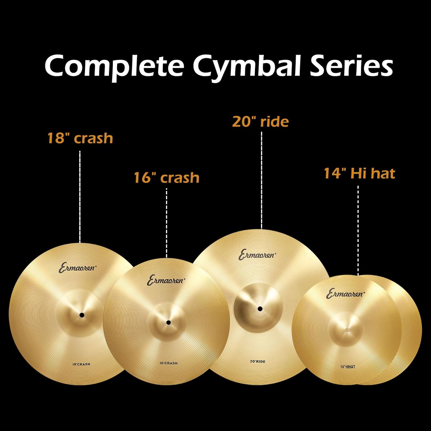 71hRNNW6V+L._AC_SL1500_ Ermaoren 5-Piece Drum Cymbal Pack: 14" Hi-Hat, 16" & 18" Crash, 20" Ride