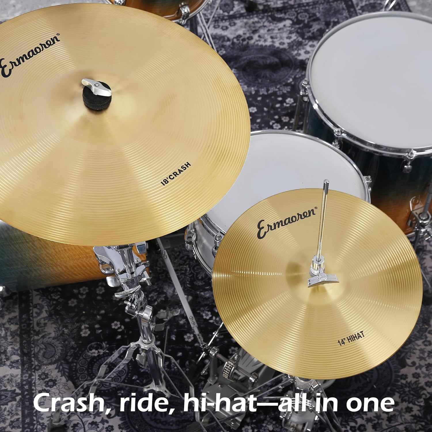 81x5GzQU2JL._AC_SL1500_ Ermaoren 5-Piece Drum Cymbal Pack: 14" Hi-Hat, 16" & 18" Crash, 20" Ride