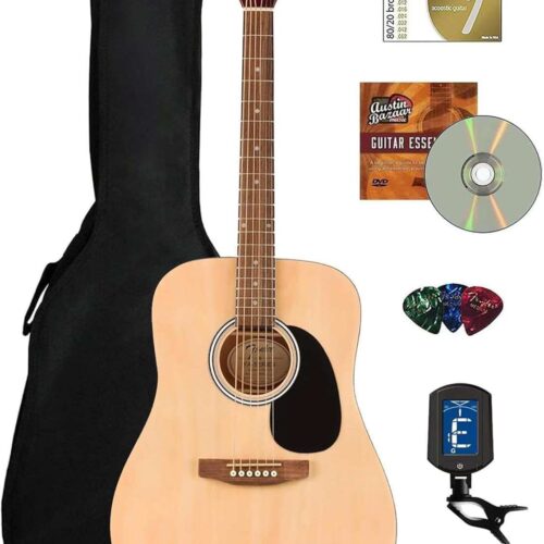 Fender Dreadnought Acoustic Guitar Bundle: Gig Bag, Tuner, Strings & Fender Dreadnought Acoustic Guitar Bundle: Gig Bag, Tuner, Strings & Lessons