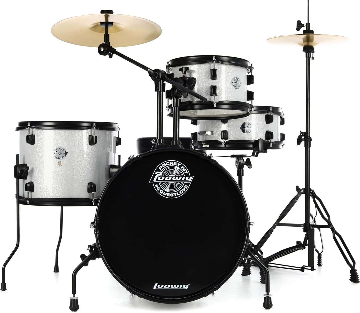 Ludwig Questlove Pocket Kit 4-Piece Drum Set in Silver Sparkle Ludwig Questlove Pocket Kit 4-Piece Drum Set in Silver Sparkle Finish