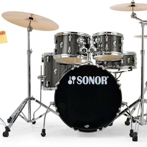 Sonor AQX Studio Drum Set Bundle – Black Midnight Sparkle Sonor AQX Studio Drum Set Bundle – Black Midnight Sparkle with Throne, Sticks & Accessories