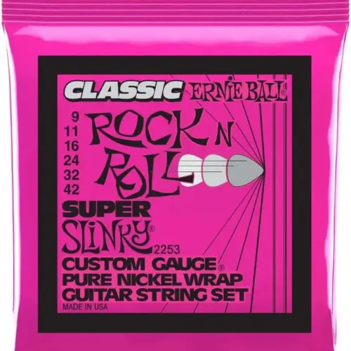 Super Slinky Pure Nickel Guitar Strings 9-42 Gauge (P02253) Ernie Ball Super Slinky Pure Nickel Guitar Strings 9-42 Gauge