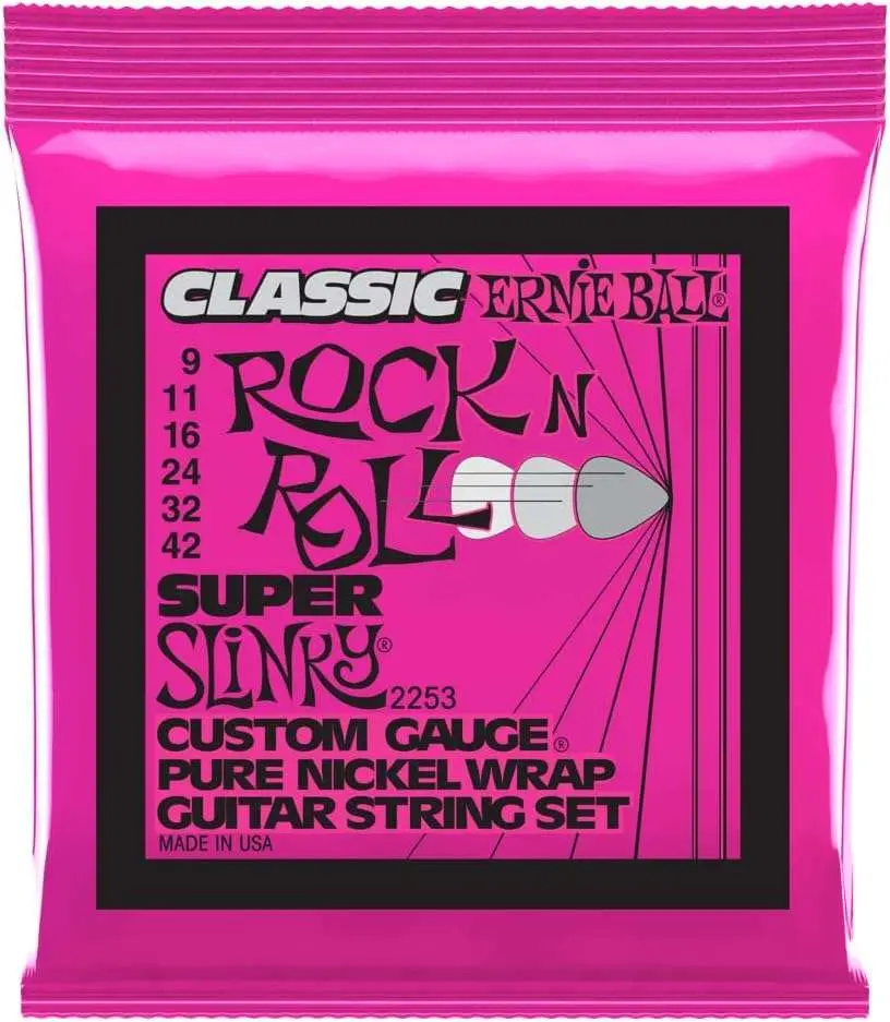 Super Slinky Pure Nickel Guitar Strings 9-42 Gauge (P02253) Ernie Ball Super Slinky Pure Nickel Guitar Strings 9-42 Gauge