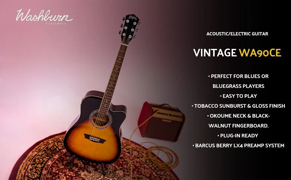 Washburn Vintage Series Acoustic-Electric Guitar, Tobacco Sunburst Washburn Vintage Series