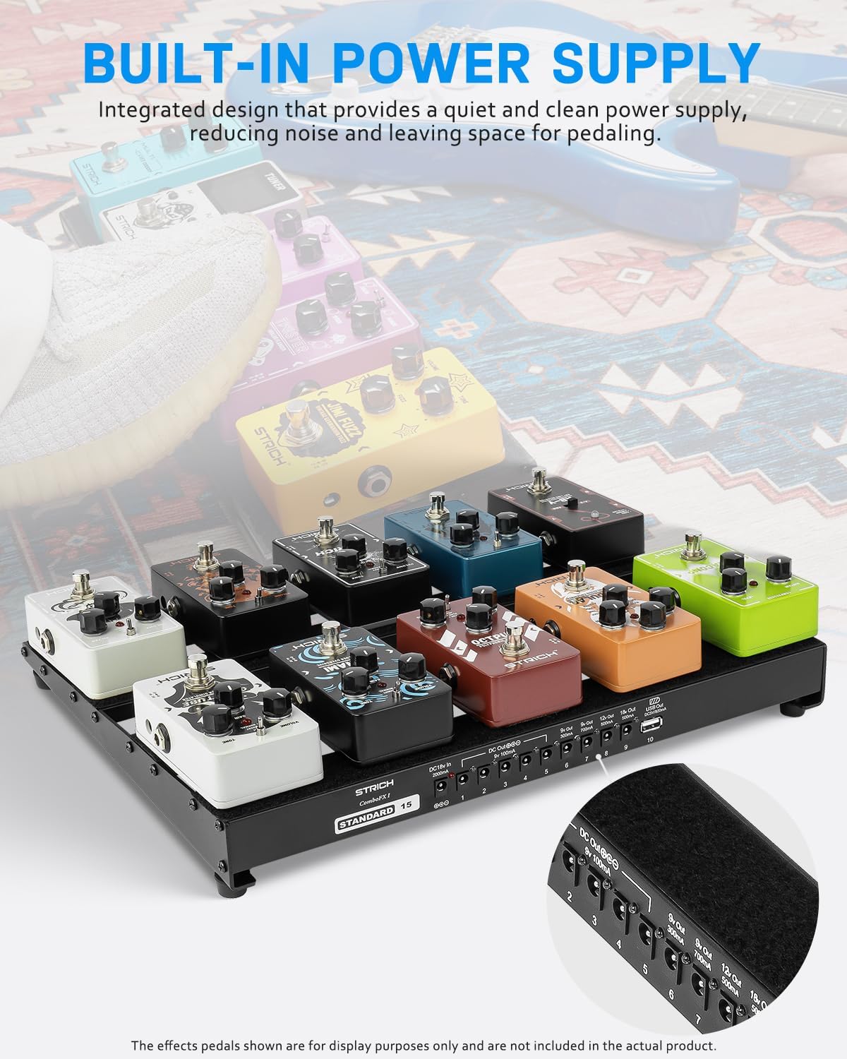 Lightweight STRICH Guitar Pedal Board with Power Supply, Cables & Bag