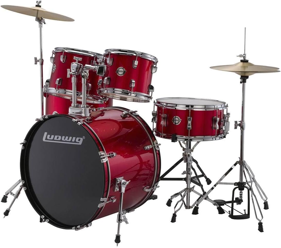 Ludwig-Accent-5-Piece-Drum-Set-Red-Sparkle-22-Bass-Cymbals.jpg Ludwig Accent 5-Piece Drum Kit: Red Sparkle, 22" Bass & Cymbals