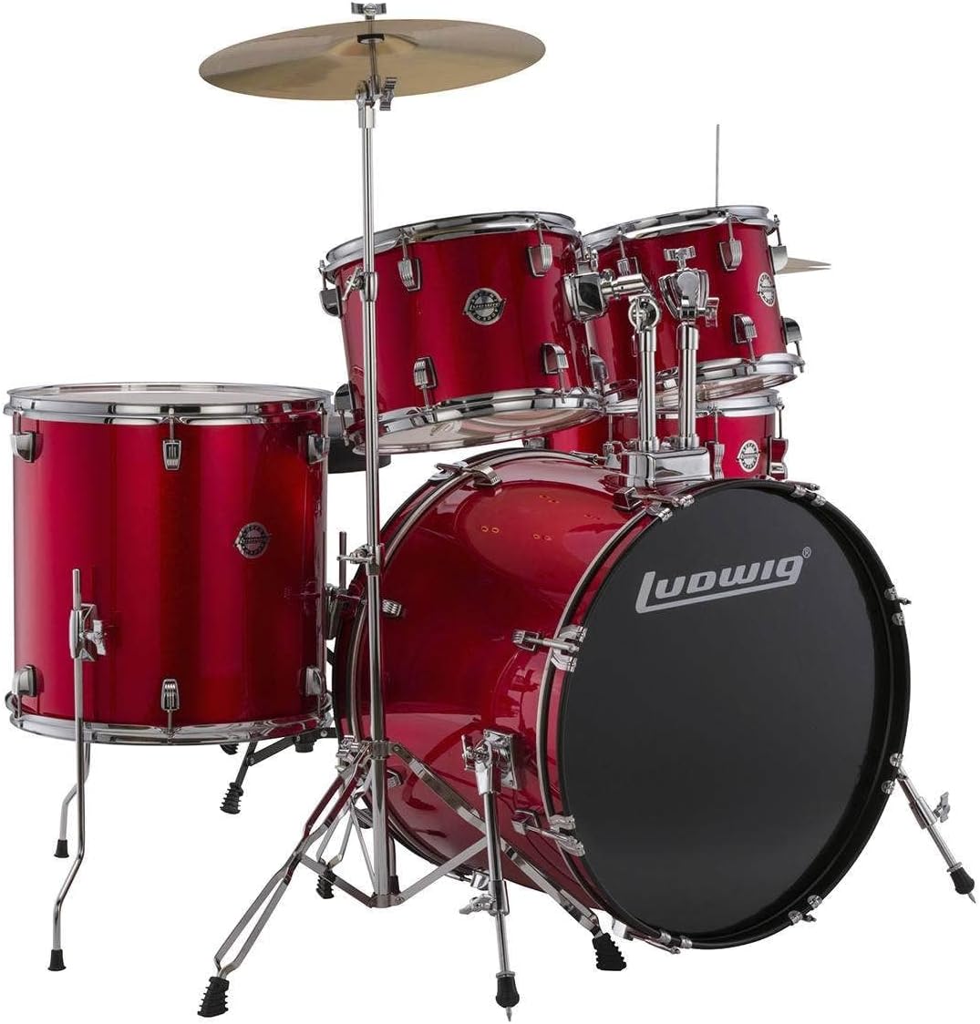 Ludwig Accent 5-Piece Drum Set: Red Sparkle, 22" Bass & Ludwig Accent 5-Piece Drum Kit: Red Sparkle, 22" Bass & Cymbals