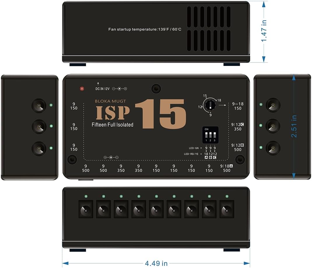 1755567220_Truely-Fully-Isolated-Guitar-Pedal-Power-Supply-15-DC-Outputs-9V12V18V-Adjustable-Blokamugt-ISP15.jpg Blokamugt® Fully Isolated Guitar Pedal Power Supply - 15 DC Outputs, 9V/12V/18V Adjustable Blokamugt ISP15