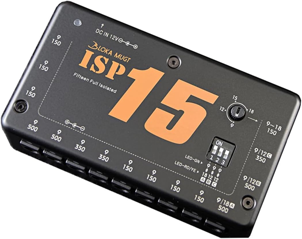 Truely Fully Isolated Guitar Pedal Power Supply - 15 DC Blokamugt® Fully Isolated Guitar Pedal Power Supply - 15 DC Outputs, 9V/12V/18V Adjustable Blokamugt ISP15