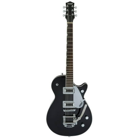 Gretsch Electromatic G5230T FT Electric Guitar, Bigsby,Gretsch Electromatic Collection G5230T FT Electric Guitar with Bigsby — Black, Black Walnut FingerboardFind your sound with the Gretsch Electromatic G5230T FT Jet Single-Cut — a classic-looking, modern-playing electric guitar that brings Gretsch tone and style within reach. Chambered mahogany body and maple top deliver full lows, warm mids and silky highs, while the Bigsby vibrato and Black Walnut fingerboard make it ideal for rockabilly, blues, indie and vintage-inspired rock.Compact, eye-catching single-cut Jet body with a sleek Black finishChambered mahogany body + maple top for resonance, balance and a lively acoustic characterSmooth Black Walnut fingerboard for warm feel and fast playabilityBuilt-in Bigsby vibrato for classic pitch bends and tasteful vibrato effectsVersatile, punchy Gretsch voicing — full low end, present mids, and articulate highsElectromatic quality and tone at a value-driven priceTone & PlayabilityThis G5230T FT is built to inspire: the chambered mahogany body gives woody warmth and sustain, while the maple top adds clarity and snap. The Black Walnut fingerboard feels smooth under the hand and responds well to both chordal rhythm and single-note runs. The Bigsby tailpiece provides vintage-style vibrato for expressive lead work and subtle shimmer.Hardware & BuildBigsby vibrato for classic Gretsch tremolo expression  Stable, playable neck profile for comfort across the fretboard  Quality bridges and hardware tuned for reliable intonation and sustainWho it’s perfect forPlayers chasing Gretsch tone without the boutique price  Guitarists who play rockabilly, blues, country, indie and classic rock  Recording musicians wanting a warm, characterful single-cut electric  Anyone upgrading from a starter guitar to a stage-ready instrumentQuick SpecsModel: Gretsch Electromatic G5230T FT Jet Single-Cut  Body: Chambered mahogany with maple top  Fingerboard: Black Walnut  Finish: Black  Tremolo: Bigsby vibrato  Series: Electromatic CollectionWhat’s in the boxGretsch Electromatic G5230T FT electric guitar (Black)  Setup ready for play — professionally adjusted at the factoryExperience classic Gretsch feel and modern playability — add the G5230T FT to your rig and unlock big, musical tone with a stylish vintage vibe.Add to cart now to own a shelf-ready, stage-ready Electromatic classic.