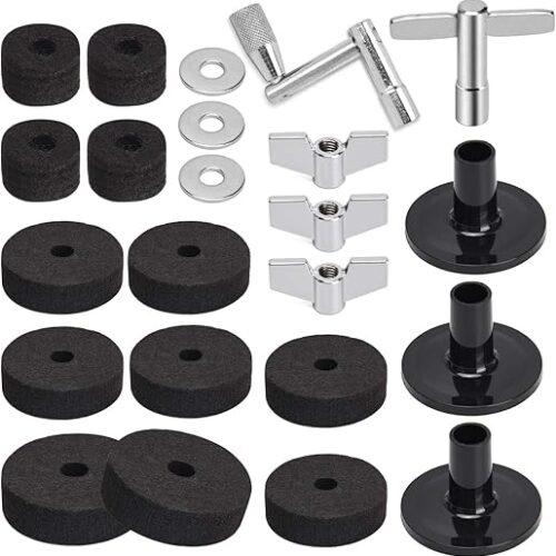 23 piece cymbal replacement felt & hardware kit black Facmogu 23PCS Cymbal Replacement Accessories, Cymbal Stand Felts, Drum Felt Pads Include Wing Nuts, Washers, Sleeves & Drum Key Accessory Set - Black