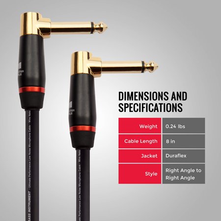 Monster Cable Prolink Bass Instrument Cable, 8-inch Right-Angle-to-Right-Angle, Black