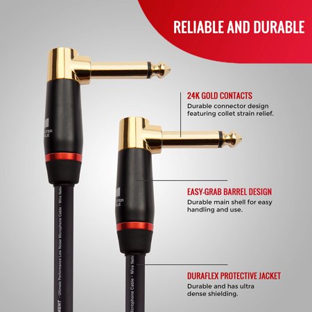 Monster Cable Prolink Bass Instrument Cable, 8-inch Right-Angle-to-Right-Angle, Black